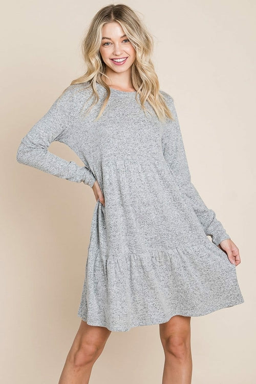 Brushed Hacci Tiered pleated Mini Dress